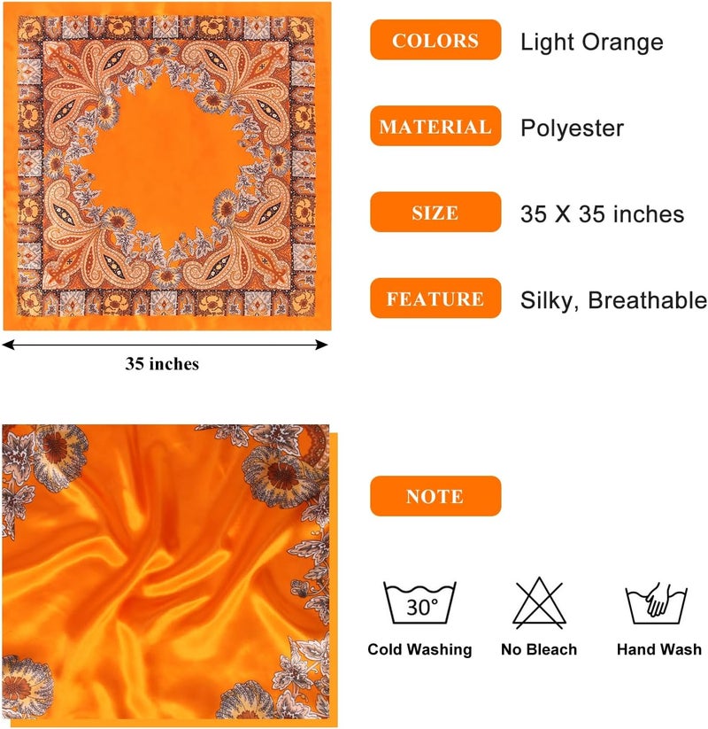 VBAEI 35” Large Square Satin Head Scarf - 1Pcs Satin Hair Scarf Silk Bandana Head Wraps For Women - Image 3